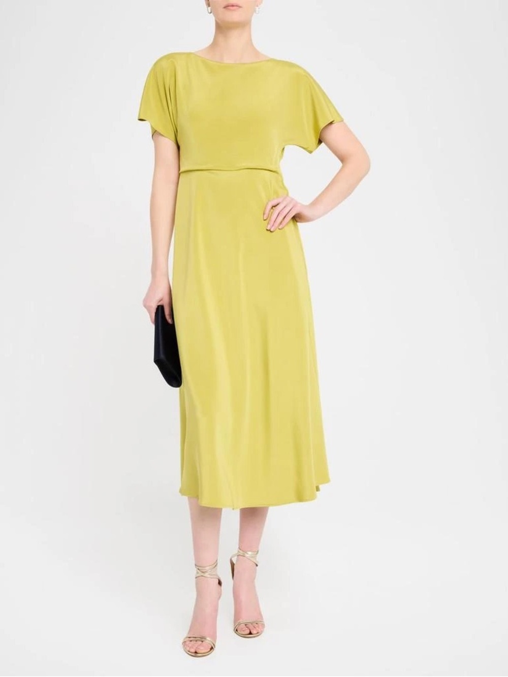NWT Lafayette 148 Silk maxi dress chartreuse gown short sleeve black tie formal